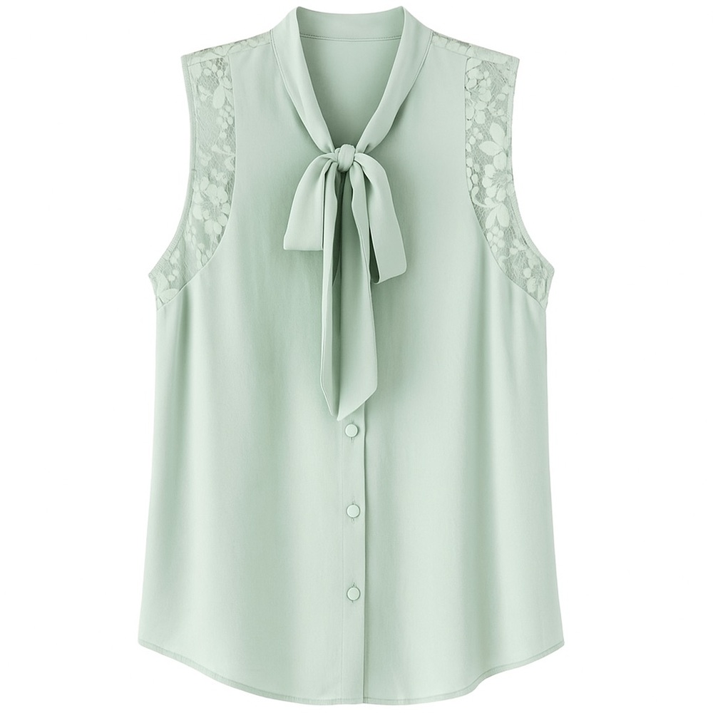 Forever 21 | Mint Green Sleeveless Blouse with Lace Detail and Bow Tie | Size: S